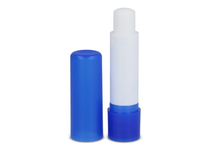 Stick à lèvres personnalisé en étui recyclé format tubulaire Ecru / Bleu